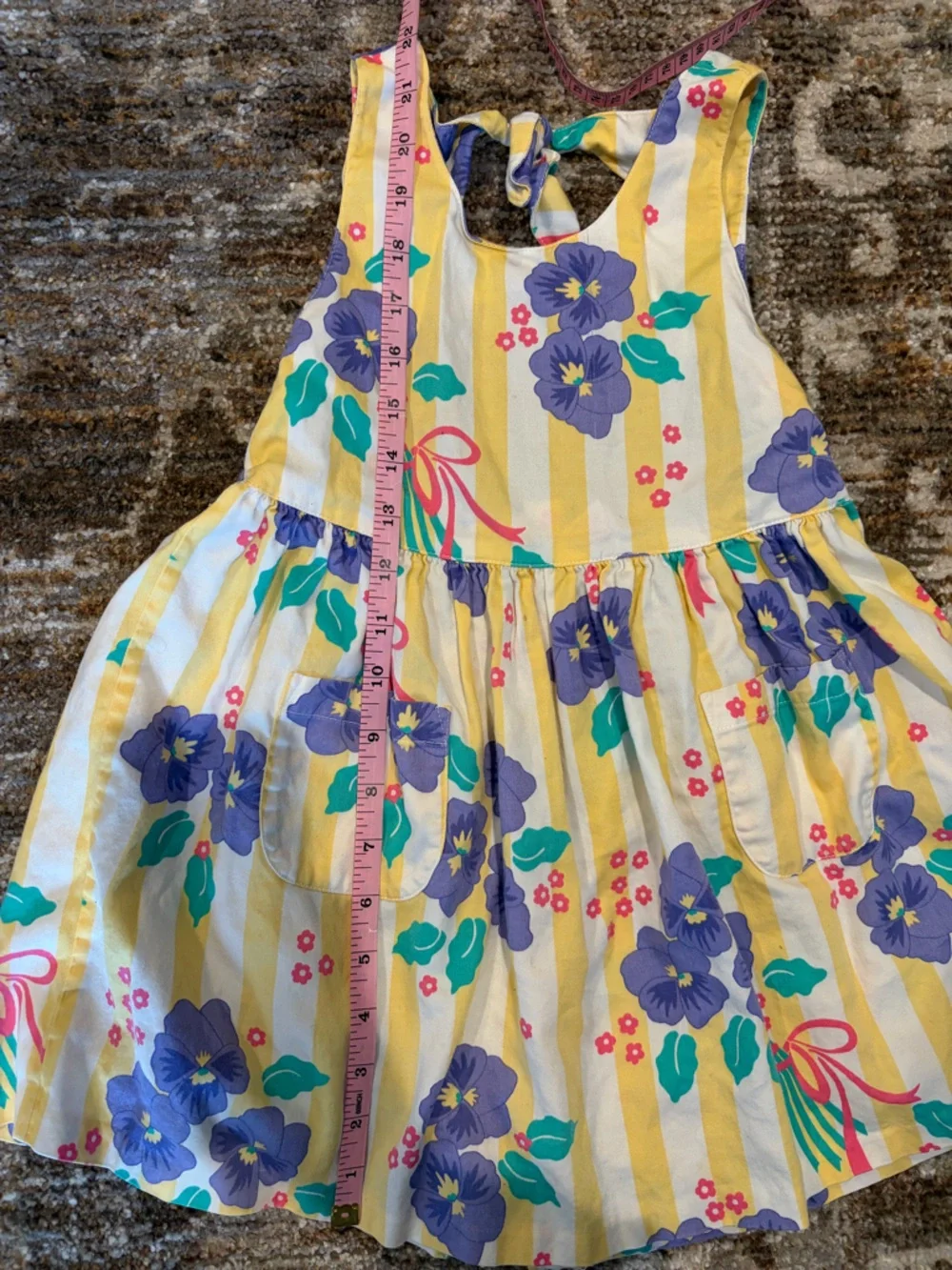 Vintage Gymboree Girls Yellow Stripe Dress with Purple Floral Print Size Large